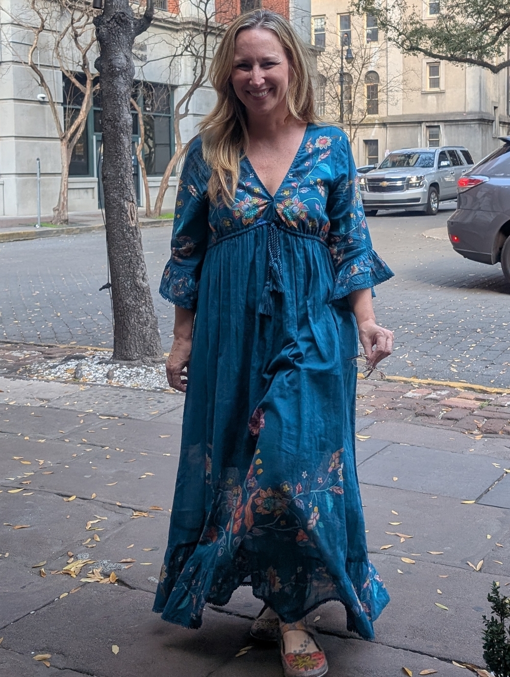 NATURAL LIFE Teal Floral Boho Maxi Dress